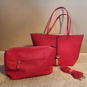 NEW Reversible Pink / Tan Tote with Bag and CrossBody strap